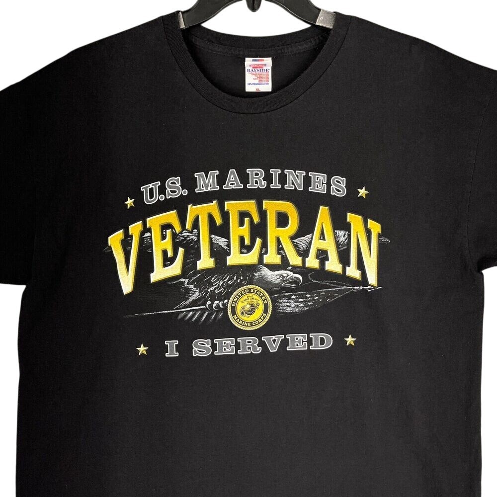 US Marines USA Made Veteran Eagle Military Shirt Mens XL Black Bayside America